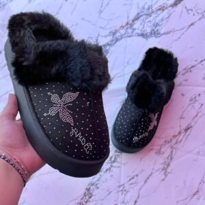 Pantufla negra pedrería mariposa