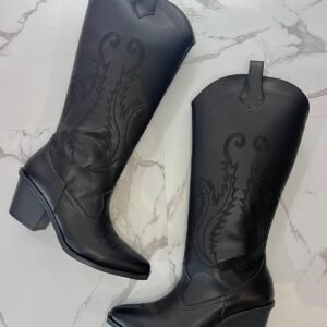 Bota vaquera caballo de mar negra bordada