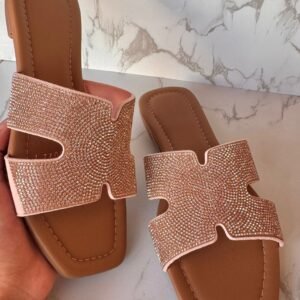 Sandalia H con cristales oro rosado