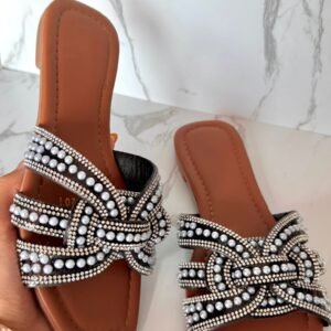 Sandalia perlas negra