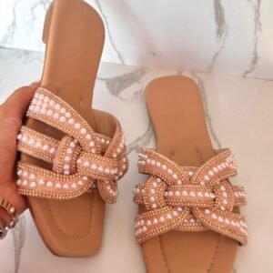 Sandalia perlas oro rosado